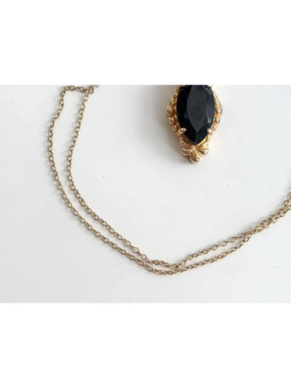 Onyx Marquise Cut Vermeil Sterling Silver 925 Vintage Pendant Necklace - 18
